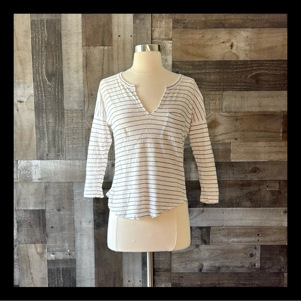 Madewell v-neck top XSmall boho stripes drop shoulder coastal light academia